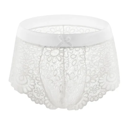 See-through Lace Boxer Brief with Bow Decor - Image 7