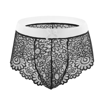See-through Lace Boxer Brief with Bow Decor - Image 8