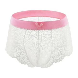 See-through Lace Boxer Brief with Bow Decor