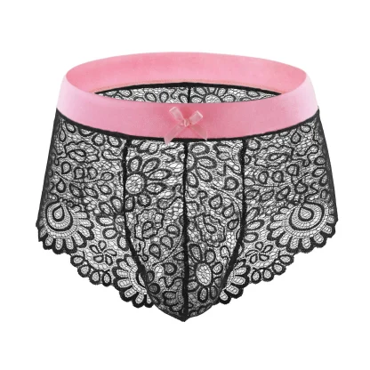 See-through Lace Boxer Brief with Bow Decor - Image 6