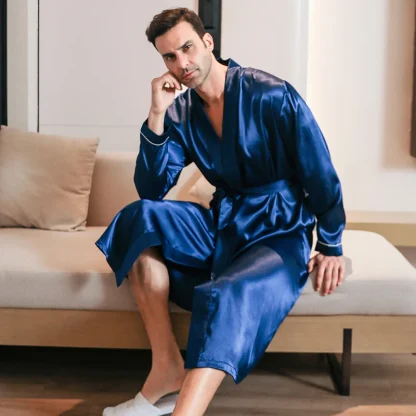 Open Front Shiny Robe with Waist Tie - Image 7