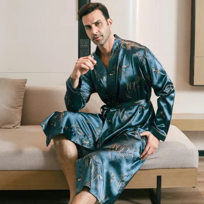 Shiny Printed Robe with Waist Tie - Image 5