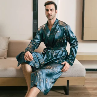 Shiny Printed Robe with Waist Tie