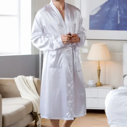 Soft Glossy Solid Color Robes with Pocket - Image 5