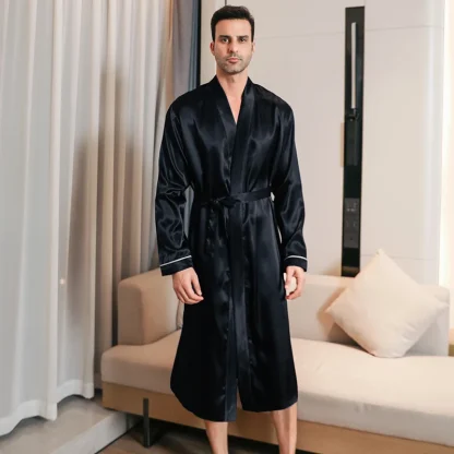 Open Front Shiny Robe with Waist Tie - Image 3