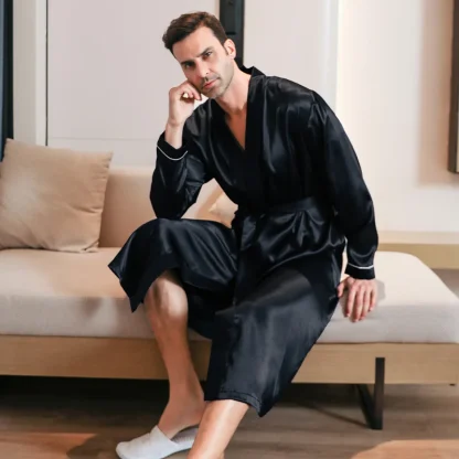 Open Front Shiny Robe with Waist Tie - Image 5
