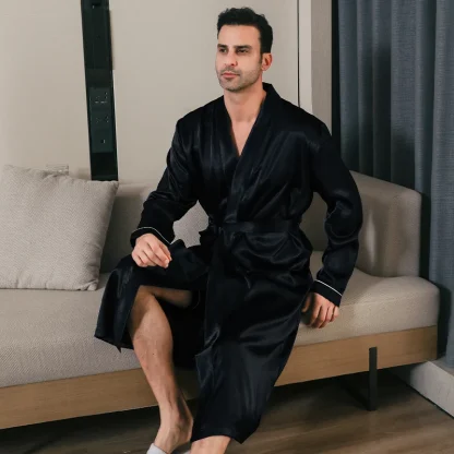 Open Front Shiny Robe with Waist Tie - Image 4