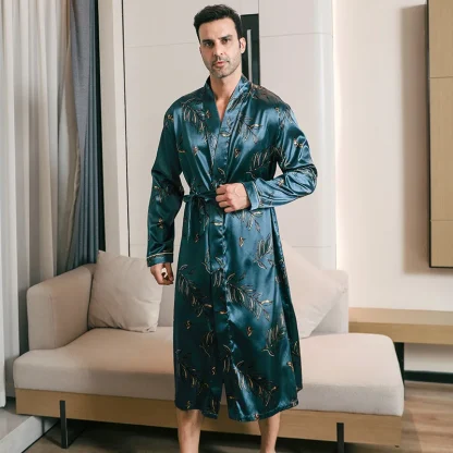 Shiny Printed Robe with Waist Tie - Image 3