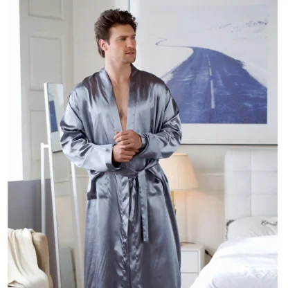 Soft Glossy Solid Color Robes with Pocket - Image 4