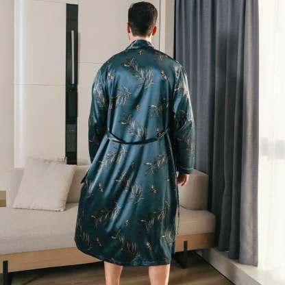 Shiny Printed Robe with Waist Tie - Image 2