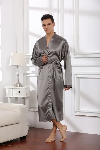 Soft Glossy Solid Color Robes with Pocket - Image 7